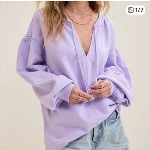 Aerie Sweatshirt Oversized Easy Street V-neck w/ Tassel Ties Lavender  S NWT